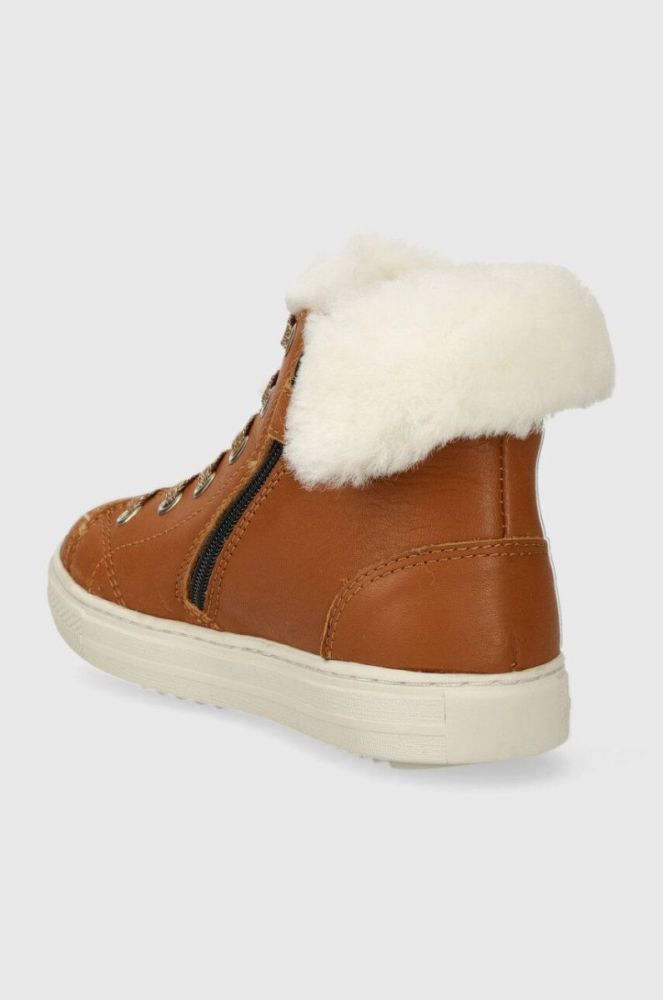 Дитячі шкіряні зимові черевики Pom D'api SWAG ZIP FUR колір коричневий (3690291) фото 3