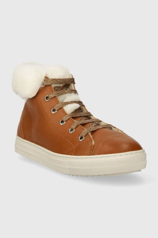 Дитячі шкіряні зимові черевики Pom D'api SWAG ZIP FUR колір коричневий (3690534) фото 2
