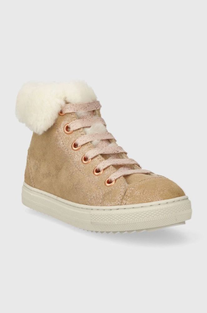 Дитячі замшеві зимові черевики Pom D'api SWAG ZIP FUR колір бежевий (3689882) фото 2