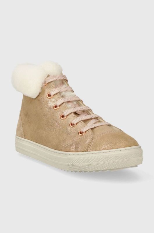 Дитячі замшеві зимові черевики Pom D'api SWAG ZIP FUR колір бежевий (3690296) фото 2