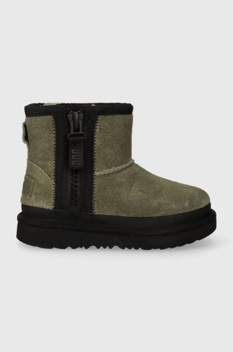 Дитячі зимові черевики UGG T CLASSIC MINI ZIPPER TAPE LOGO колір зелений Дитячі зимові черевики UGG T CLASSIC MINI ZIPPER TAPE LOGO колір зелений