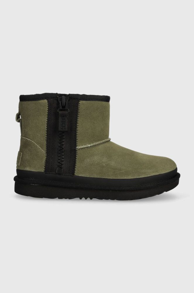 Дитячі замшеві чоботи UGG KIDS CLASSIC MINI ZIPPER TAPE L колір зелений