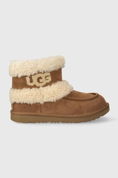 Дитячі замшеві чоботи UGG K ULTRA MINI UGG FLUFF колір бежевий