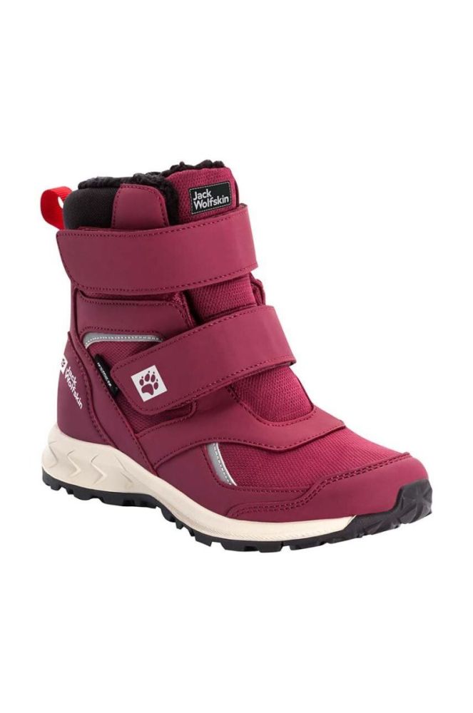 Дитячі зимові черевики Jack Wolfskin WOODLAND WT TEXAPORE HIGH VC колір бордовий фото 3