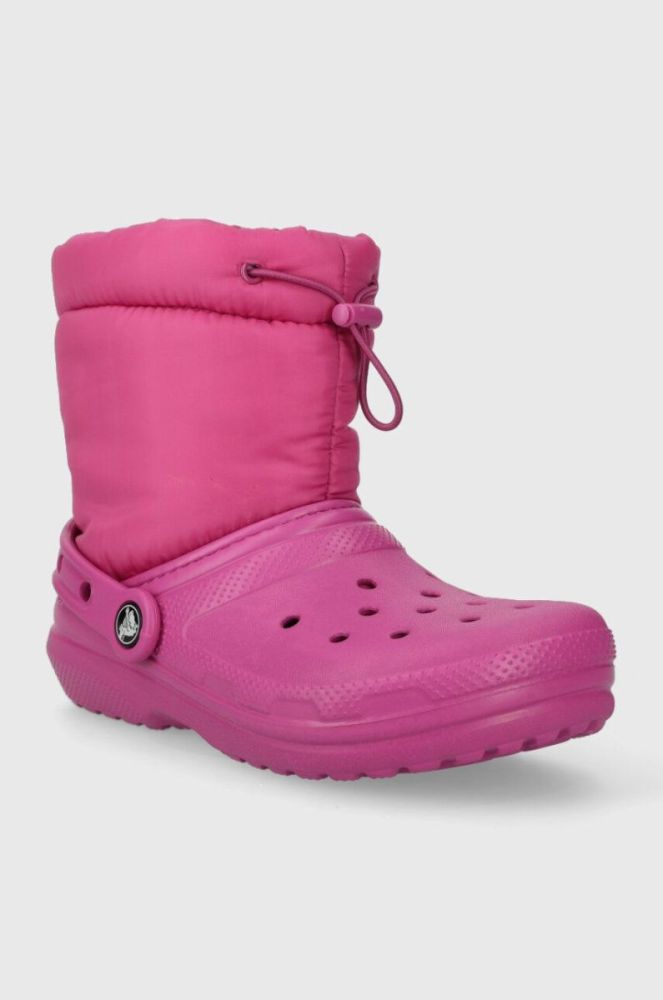 Дитячі чоботи Crocs Classic Lined Neo Puff колір рожевий фото 2