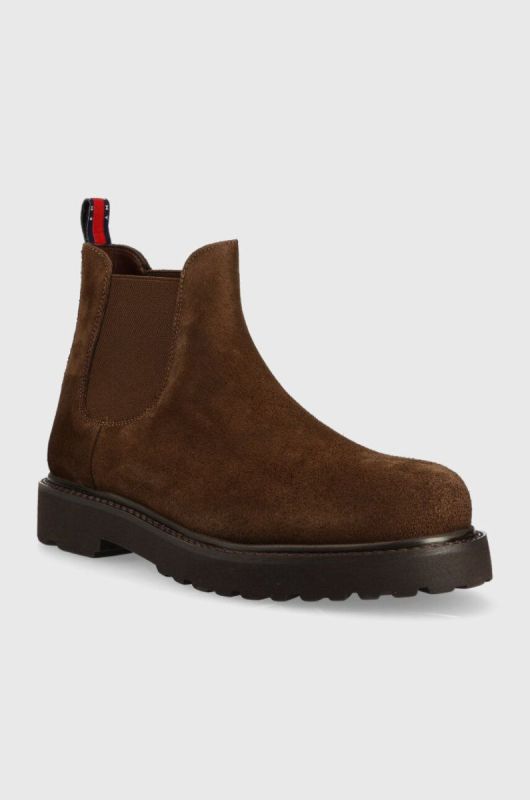 Замшеві черевики Tommy Jeans TJM CHELSEA HIGH BOOT чоловічі колір коричневий EM0EM01205 фото 2