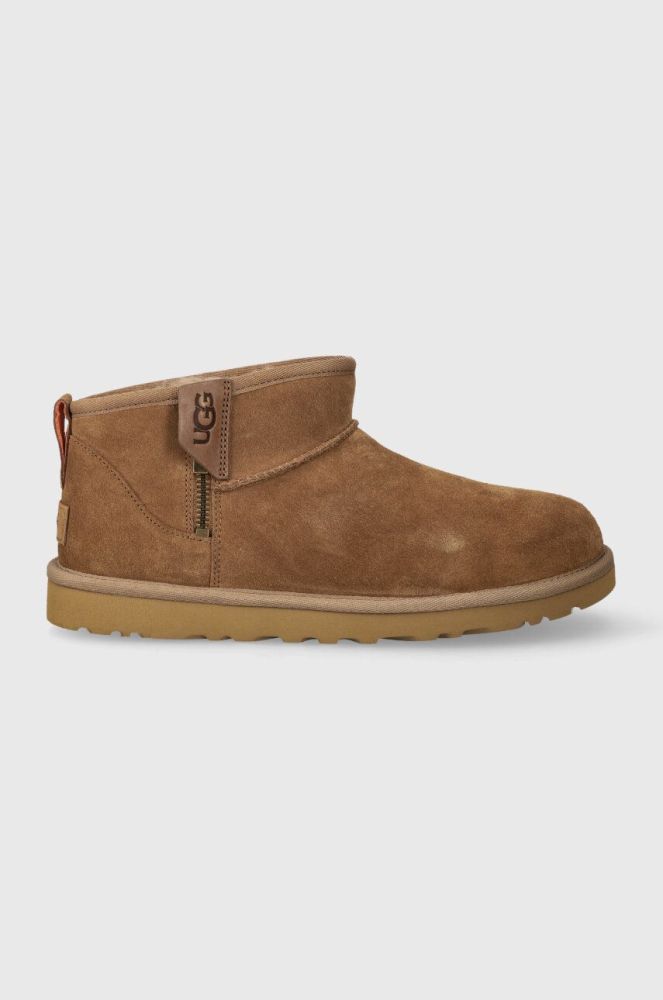 Замшеві чоботи UGG Classic Ultra Mini Zip колір коричневий 1143984