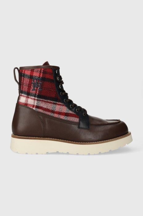 Черевики Tommy Hilfiger TH AMERICAN MIX CHECK BOOT чоловічі колір коричневий FM0FM04750 Черевики Tommy Hilfiger TH AMERICAN MIX CHECK BOOT чоловічі колір коричневий FM0FM04750