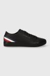 Шкіряні кеди Tommy Hilfiger TH HI VULC CORE LOW LTH STRIPES чоловічі колір чорний FM0FM04778 Шкіряні кеди Tommy Hilfiger TH HI VULC CORE LOW LTH STRIPES чоловічі колір чорний FM0FM04778