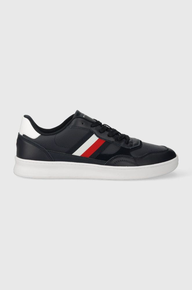 Шкіряні кросівки Tommy Hilfiger COURT CUPSOLE RETRO LTH STRIPES колір синій FM0FM04828