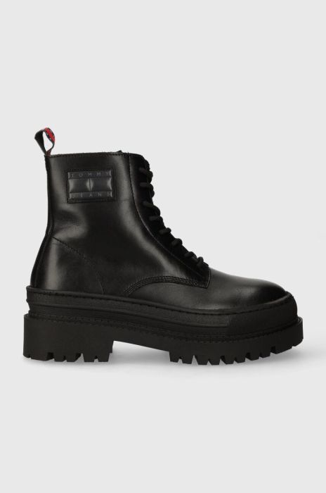 Шкіряні черевики Tommy Jeans TJM LEATHER FOXING LACE UP чоловічі колір чорний EM0EM01249 Шкіряні черевики Tommy Jeans TJM LEATHER FOXING LACE UP чоловічі колір чорний EM0EM01249