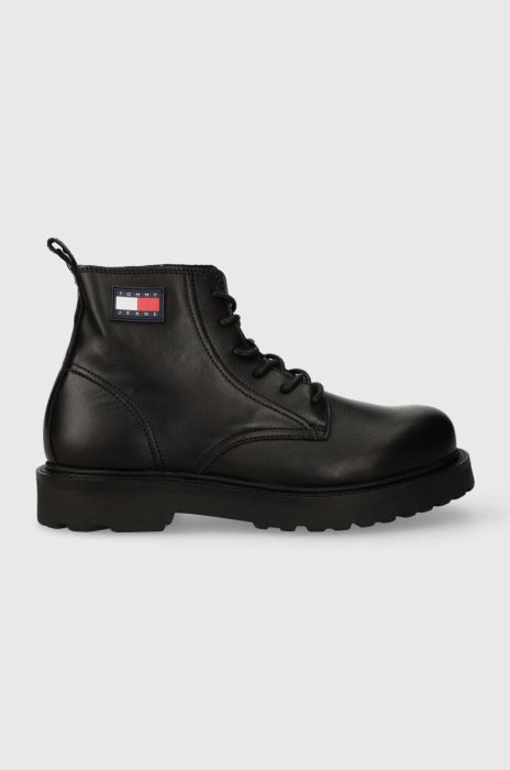 Шкіряні черевики Tommy Jeans TJM RUBERIZED LACE UP BOOT чоловічі колір чорний EM0EM01276 Шкіряні черевики Tommy Jeans TJM RUBERIZED LACE UP BOOT чоловічі колір чорний EM0EM01276