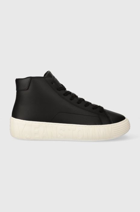 Шкіряні кросівки Tommy Jeans TJM LEATHER OUTSOLE MID колір чорний EM0EM01330
