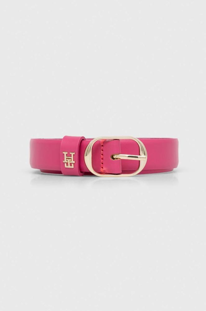 Шкіряний ремінь Tommy Hilfiger жіночий колір рожевий