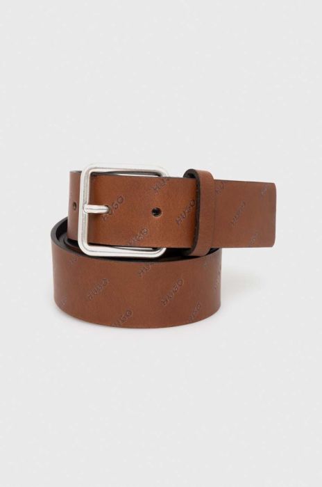 Шкіряний ремінь HUGO чоловічий колір коричневий (3379519)