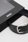 Шкіряний ремінь зі змінними клямрами BOSS колір чорний (3486366)