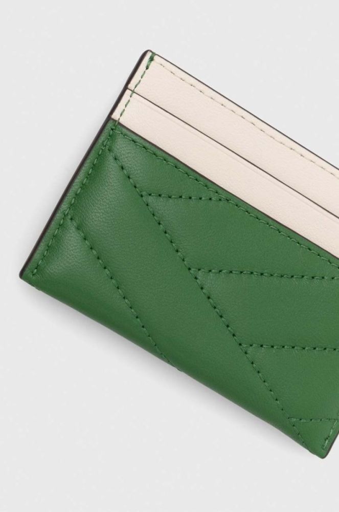 Шкіряний чохол на банківські карти Tory Burch колір зелений фото 2