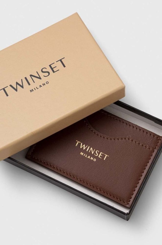 Шкіряний чохол на банківські карти Twinset колір коричневий фото 4