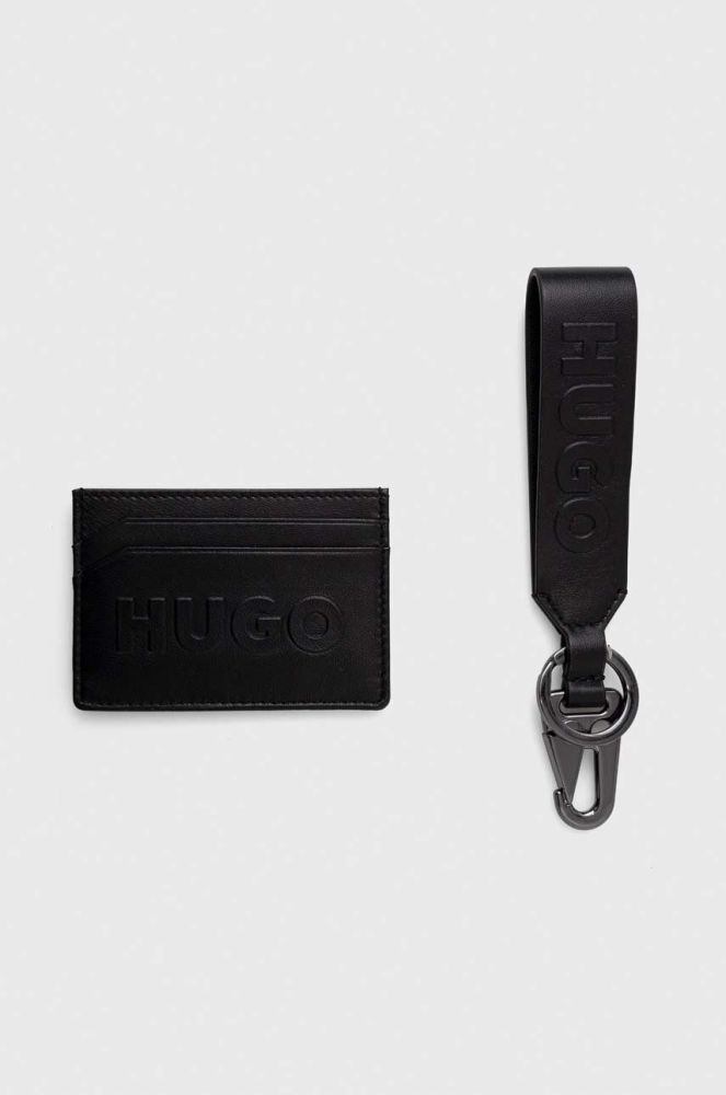 Шкіряний футляр для кредитних карт з брелоком HUGO колір чорний