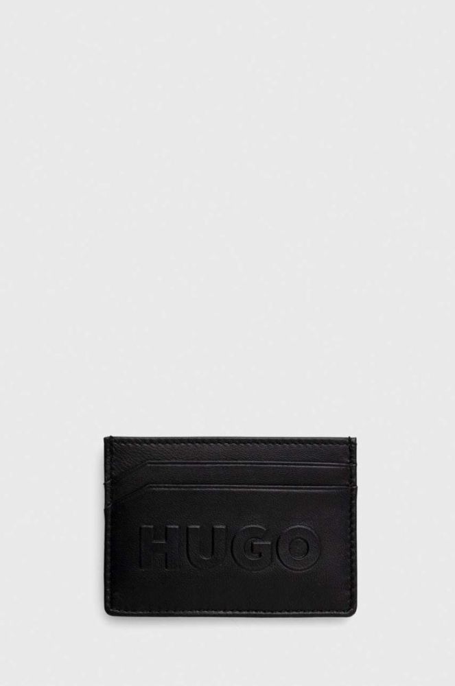 Шкіряний футляр для кредитних карт з брелоком HUGO колір чорний фото 2