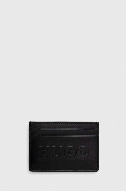 Шкіряний футляр для кредитних карт з брелоком HUGO колір чорний фото 2