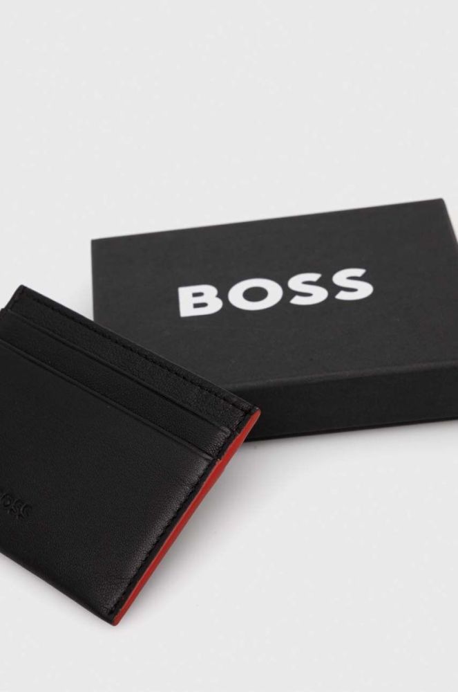 Шкіряний чохол на банківські карти BOSS колір чорний (3482413) фото 3