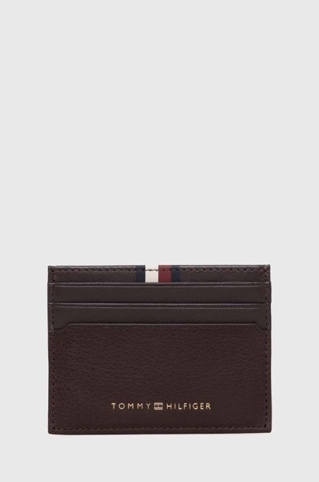 Шкіряний чохол на банківські карти Tommy Hilfiger колір коричневий