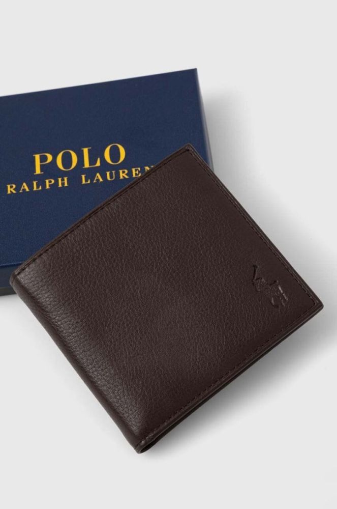 Шкіряний гаманець Polo Ralph Lauren чоловічий колір коричневий (3386190) фото 4