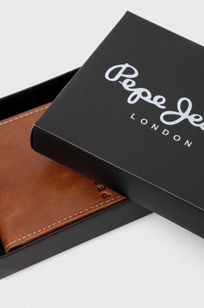 Шкіряний гаманець Pepe Jeans Arnold чоловічий колір коричневий фото 5