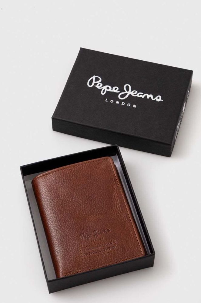 Шкіряний гаманець Pepe Jeans Archie чоловічий колір коричневий фото 4