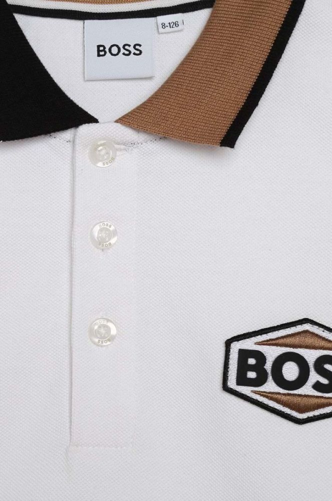 Дитяче бавовняне поло BOSS колір білий з аплікацією (3446975) фото 3