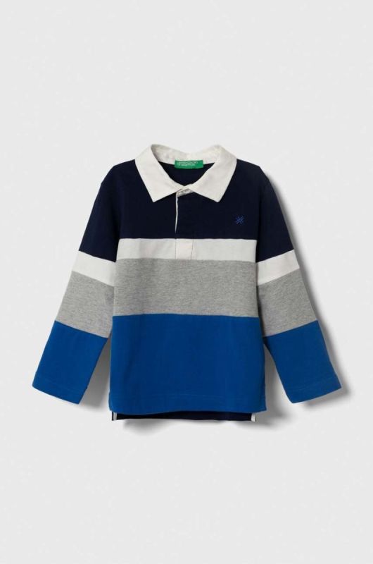 Дитячий бавовняний лонгслів United Colors of Benetton колір сірий візерунок