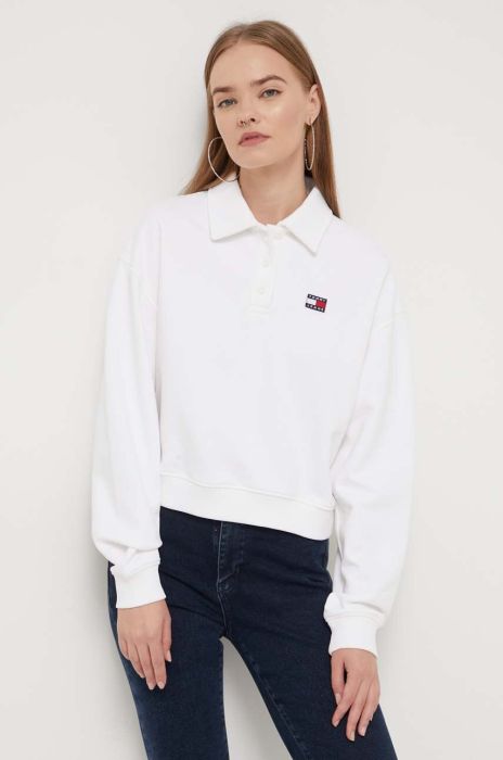 Бавовняна кофта Tommy Jeans жіноча колір білий з аплікацією (3538284)