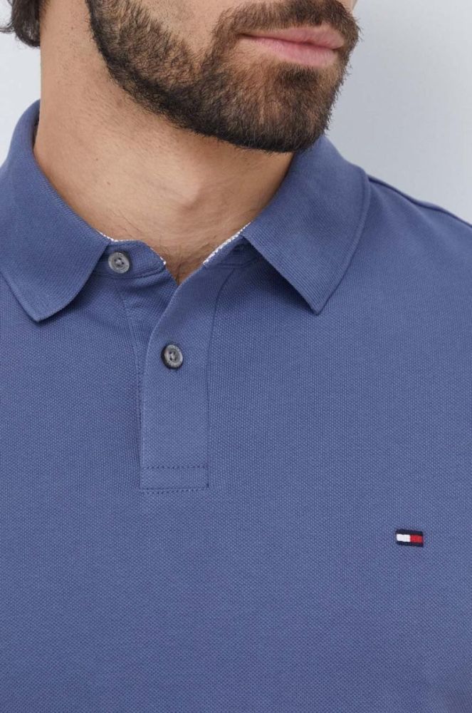 Поло Tommy Hilfiger чоловічий однотонний колір блакитний (3677474) фото 4