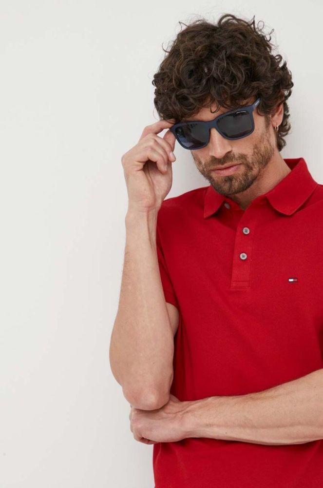 Поло Tommy Hilfiger чоловіче колір червоний однотонне фото 4
