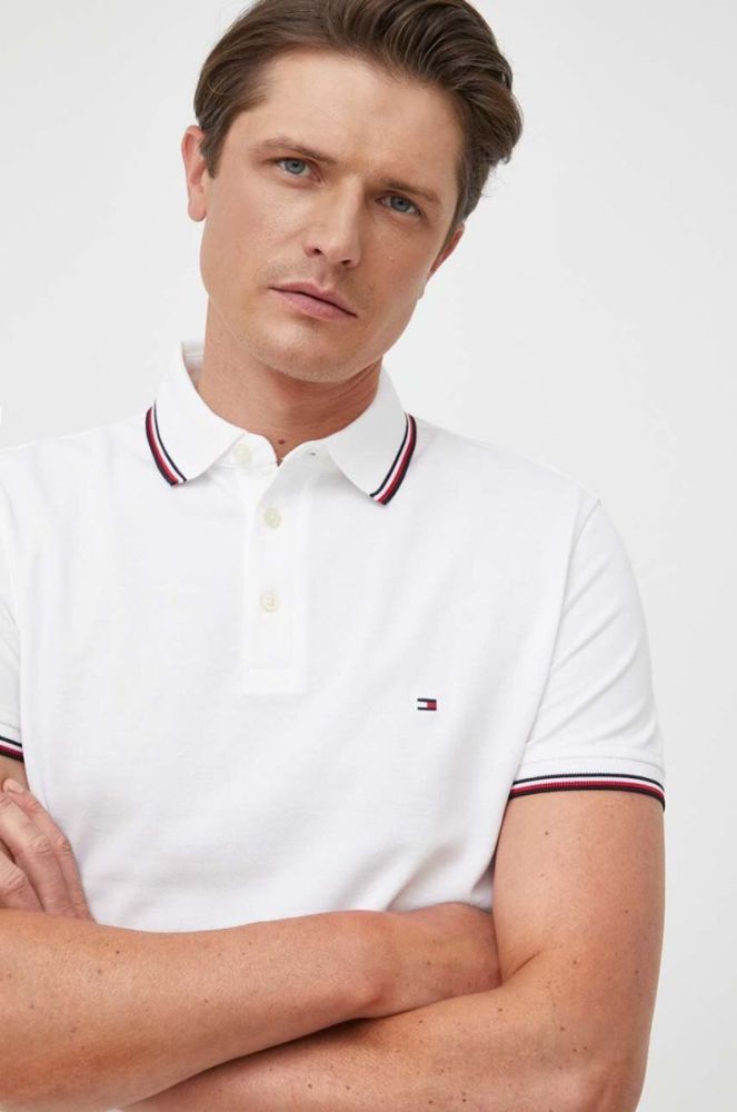 Поло Tommy Hilfiger чоловічий колір білий візерунок фото 4
