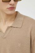 Льняне поло Les Deux колір бежевий однотонний