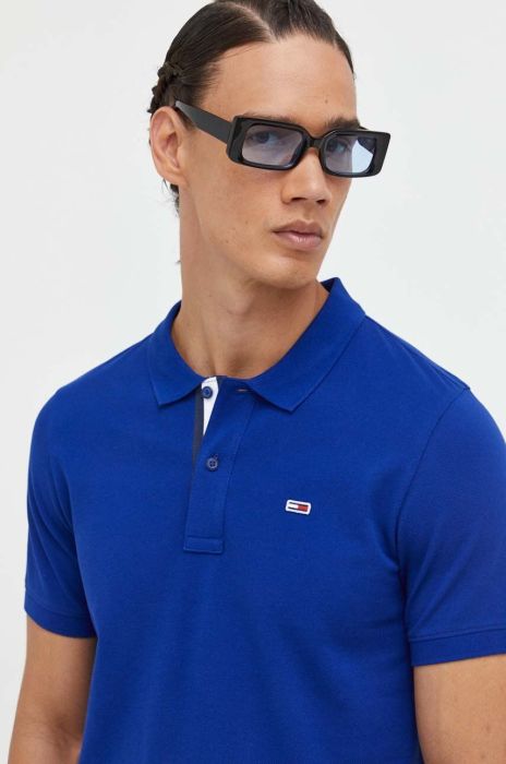 Бавовняне поло Tommy Jeans колір синій однотонний