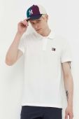 Бавовняне поло Tommy Jeans колір бежевий однотонний