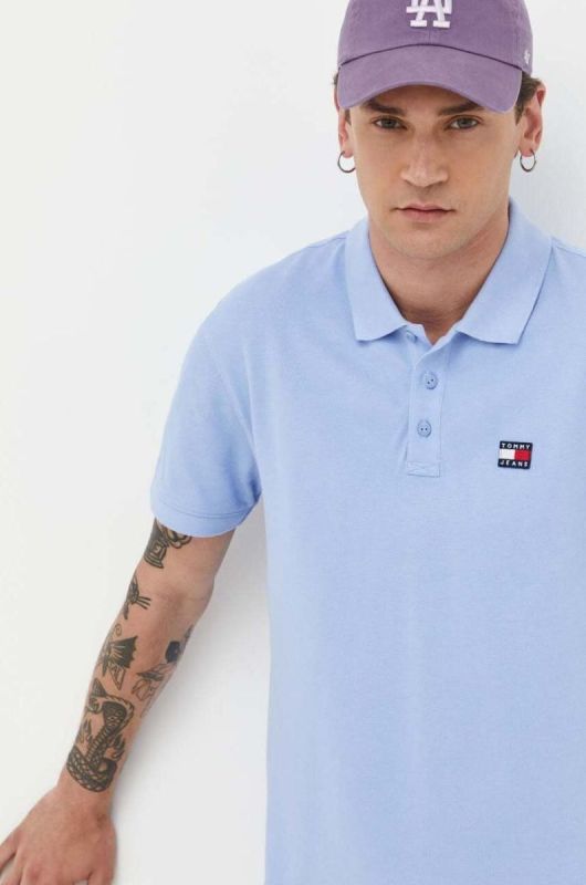 Бавовняне поло Tommy Jeans однотонний колір блакитний