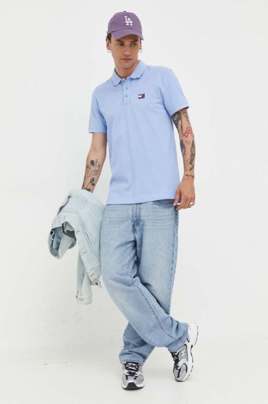 Бавовняне поло Tommy Jeans однотонний колір блакитний фото 2