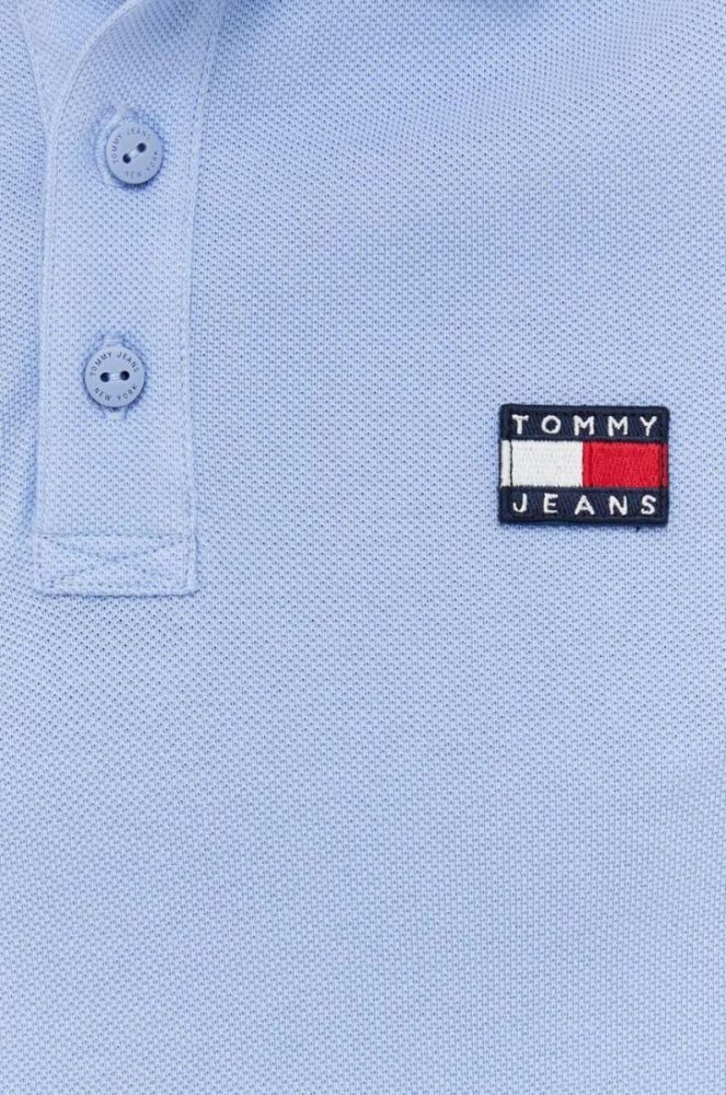 Бавовняне поло Tommy Jeans однотонний колір блакитний фото 5