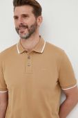 Бавовняне поло BOSS колір бежевий однотонний (3354337)
