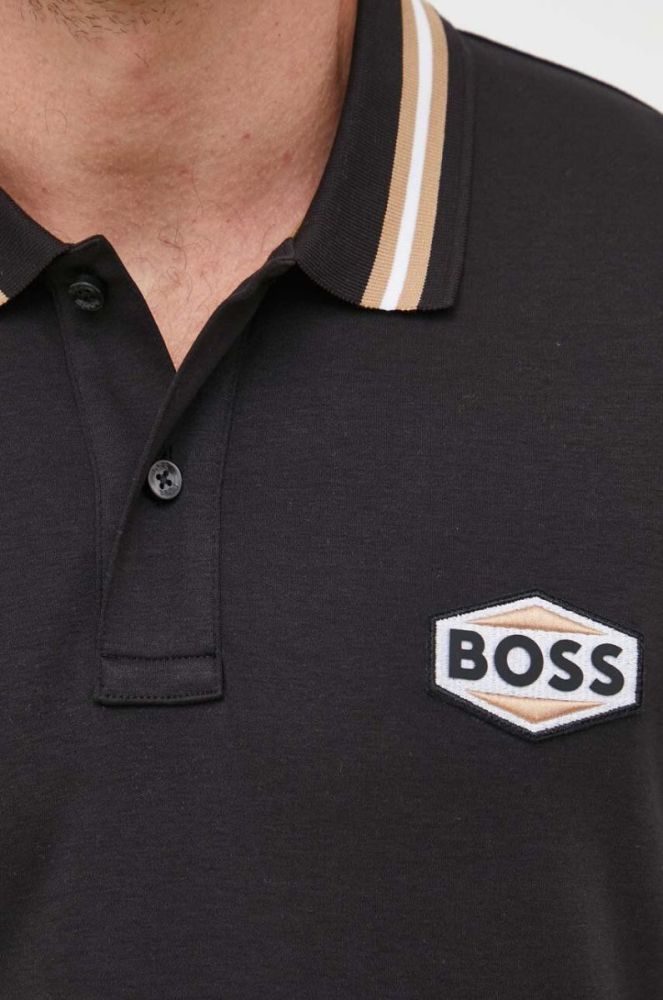 Бавовняне поло BOSS колір чорний з аплікацією (3490042) фото 5