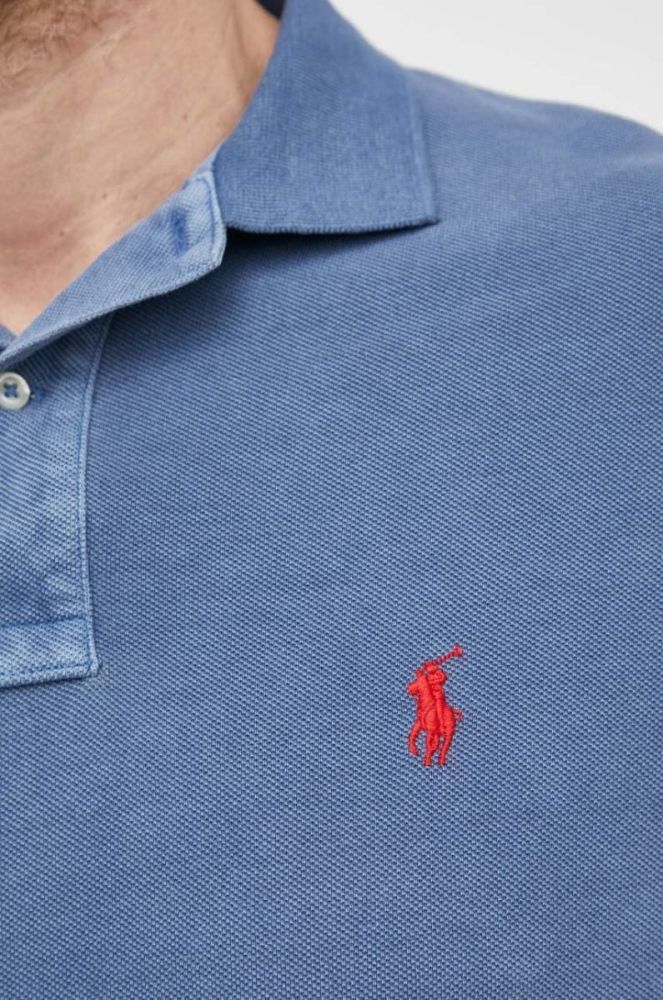 Бавовняне поло Polo Ralph Lauren однотонний колір блакитний (3269187) фото 5