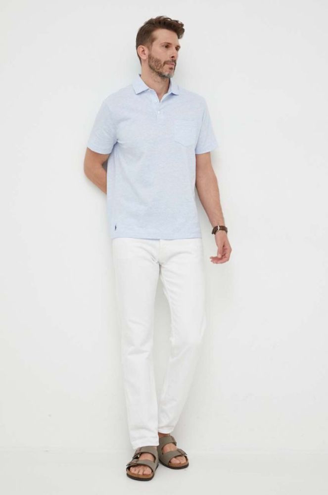 Поло з домішкою льону Polo Ralph Lauren однотонний колір блакитний (3259993) фото 3