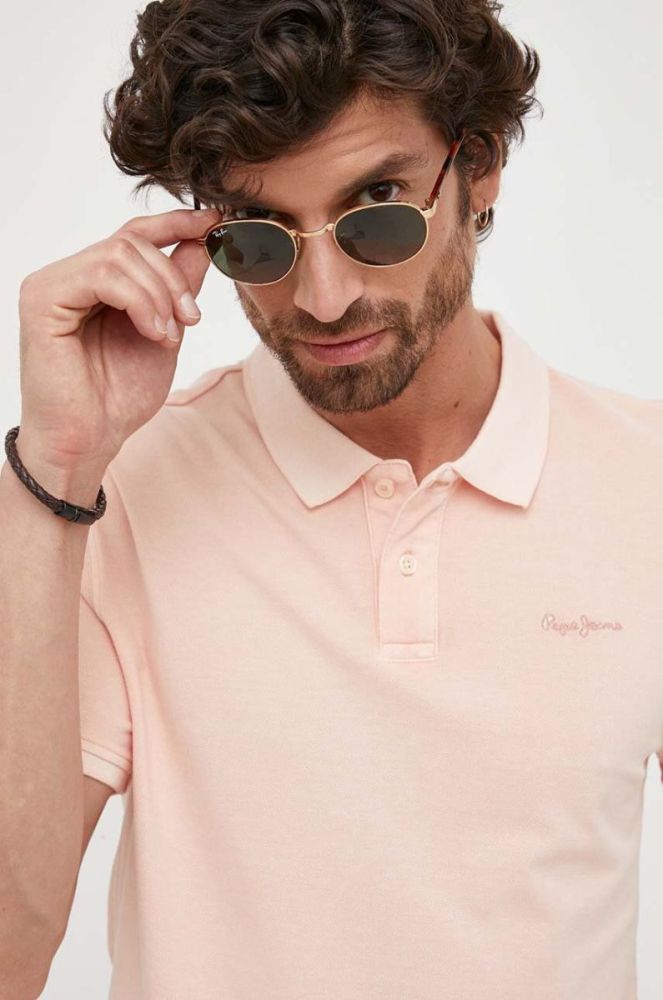 Бавовняне поло Pepe Jeans OLIVER колір рожевий однотонне фото 4