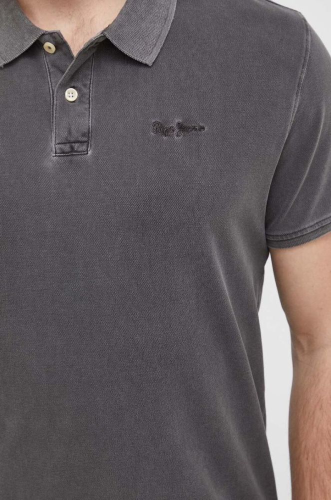 Бавовняне поло Pepe Jeans Oliver колір сірий однотонне фото 5