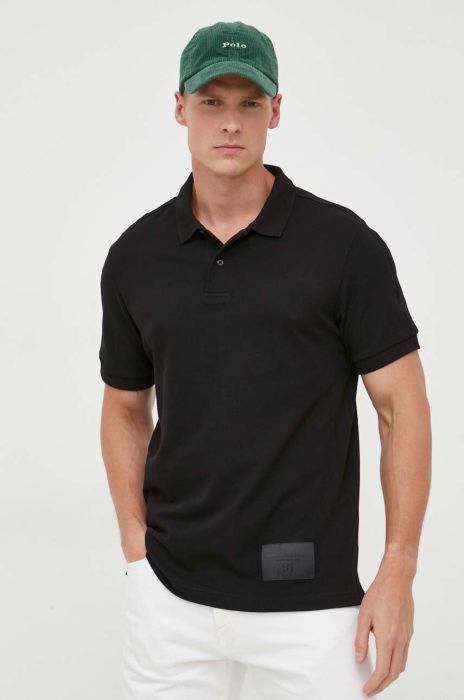 Бавовняне поло Armani Exchange колір чорний з аплікацією (3351686)