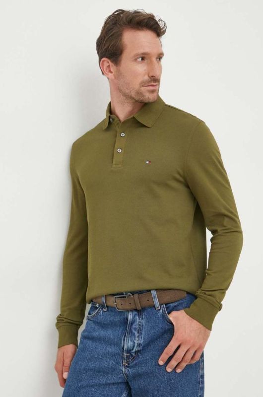 Лонгслів Tommy Hilfiger чоловічий колір зелений однотонний (3523833)